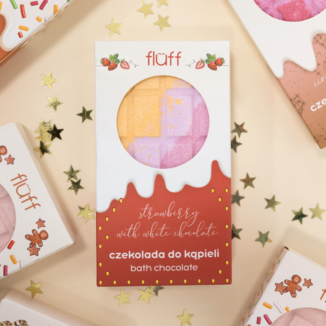 Fluff Czekolada Do Kąpieli o Zapachu Truskawki w Białej Czekoladzie