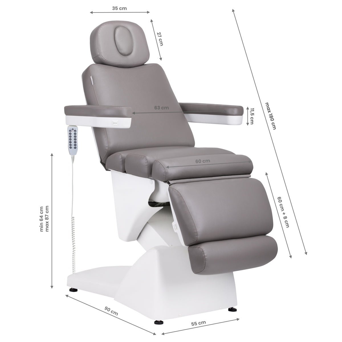 Fotel Kosmetyczny Elektr. Azzurro 878 5 Siln. Szary