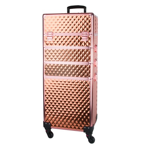 Kuferek Kosmetyczny XXXL 4w1 Walizka Na Kółkach Obrotowych 360 Stopni - Diamond 3D Rose GOlden (Okucia Rose Golden)