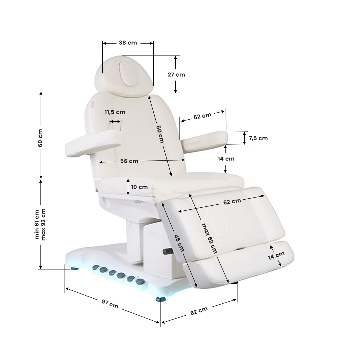 Fotel Kosmetyczny Elektr. Azzurro 708b Exclusive 3 Siln. Podgrzewany