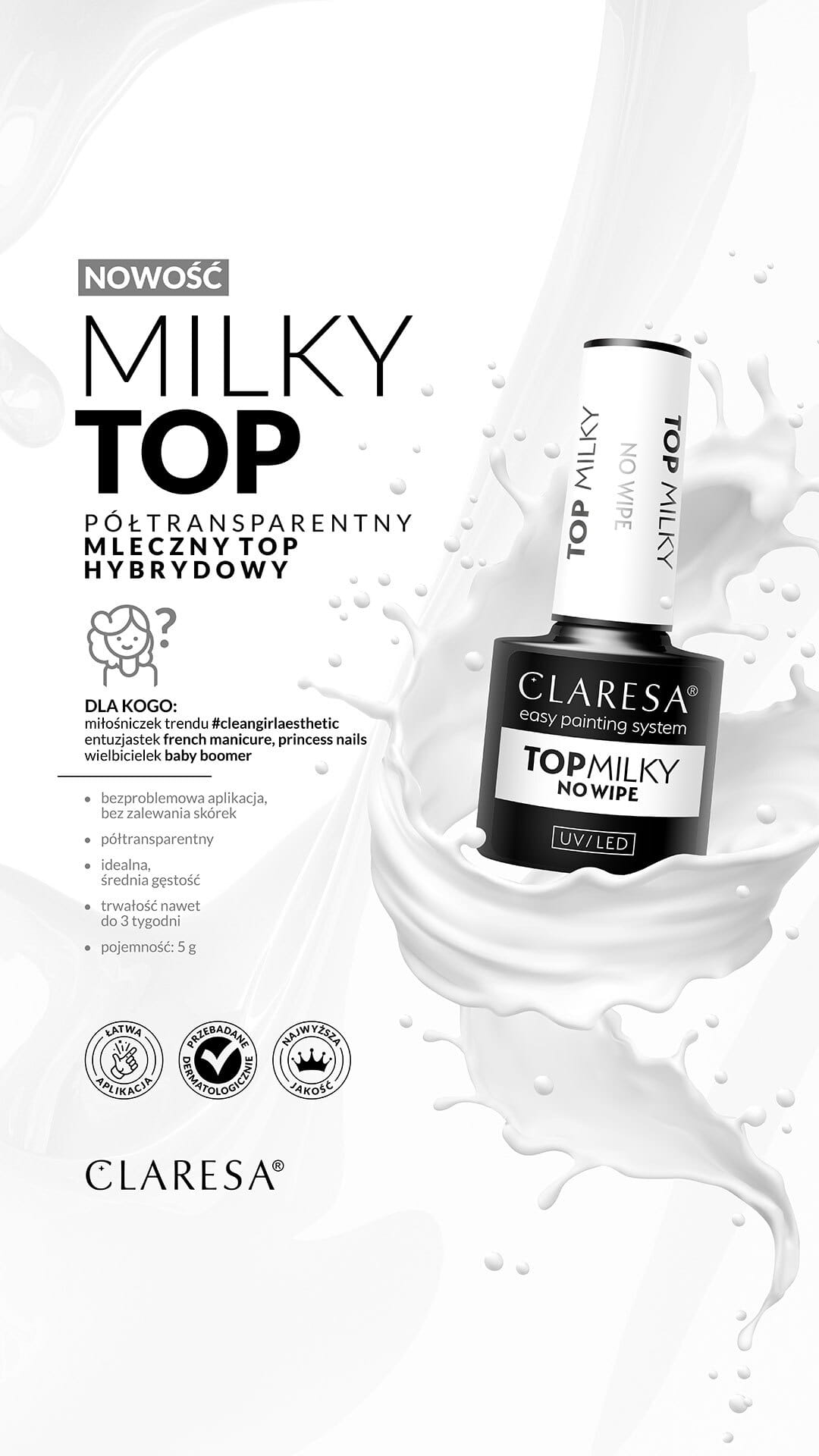 Claresa - Top No Wipe 5g Milky