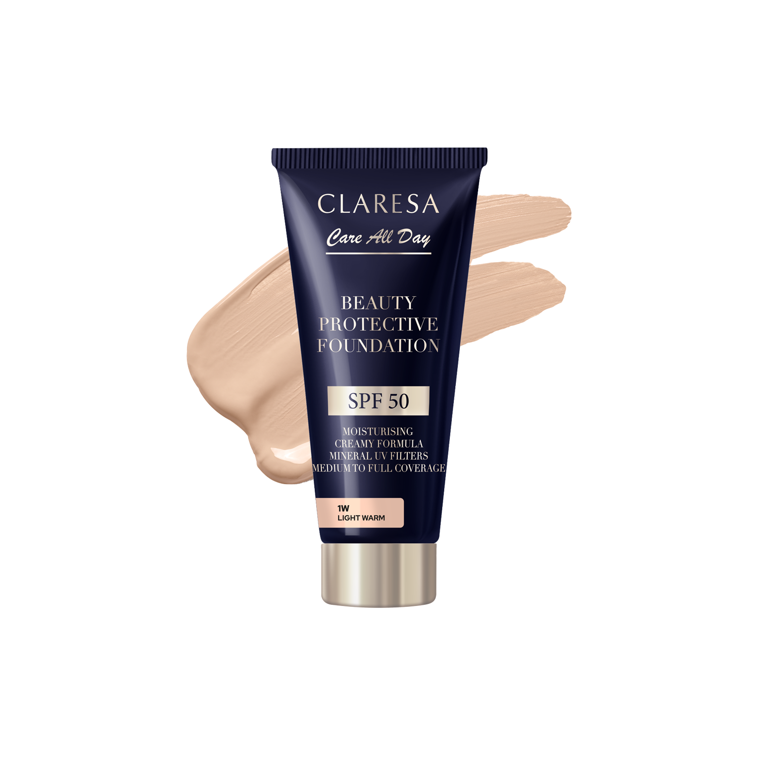 Claresa Beauty Protective Foundation Spf 50, Nawilżający Podkład Z Filtrem Spf 50 1W Light Warm, 30 Ml
