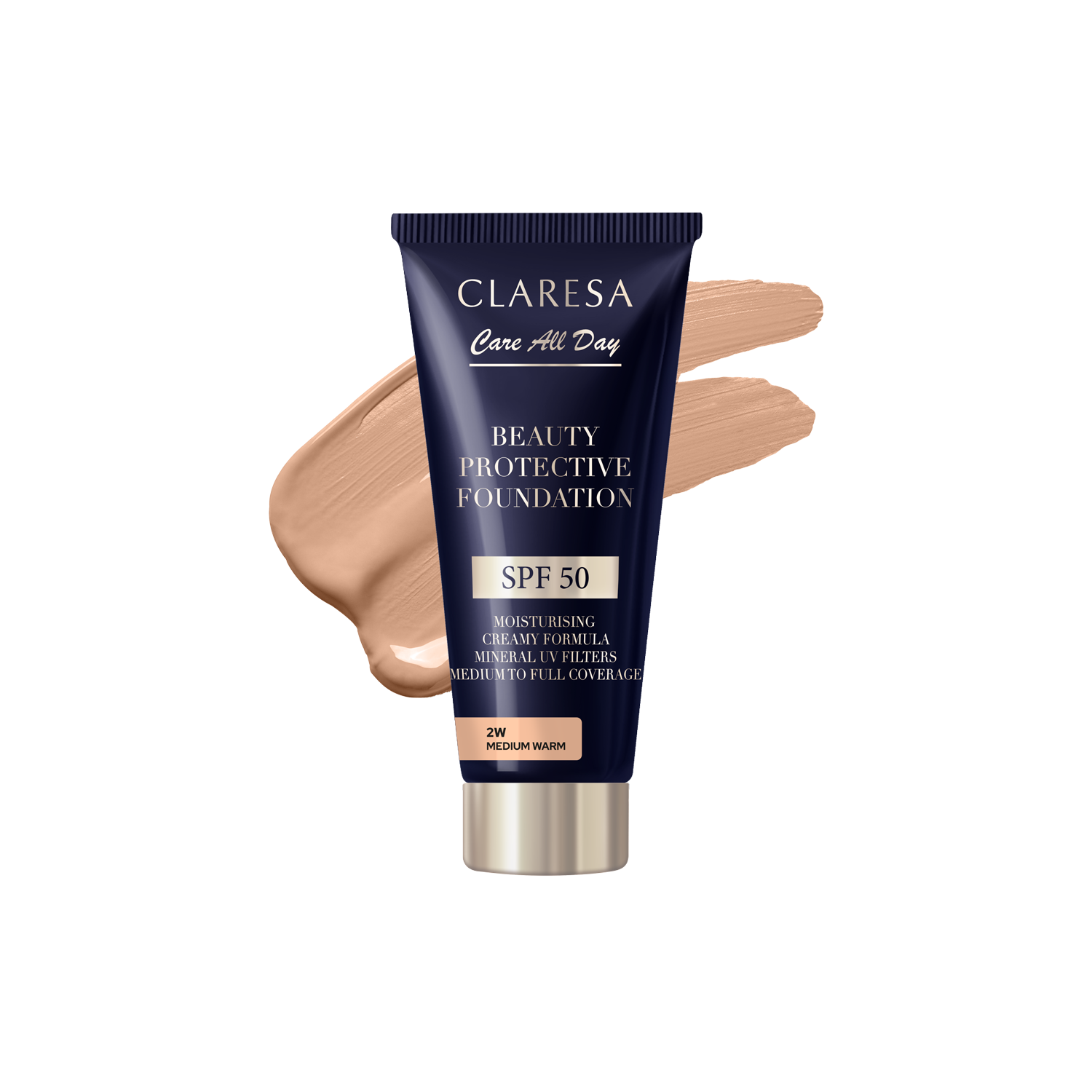 Claresa Beauty Protective Foundation Spf 50, Nawilżający Podkład Z Filtrem Spf 50 2W Medium Warm, 30 Ml