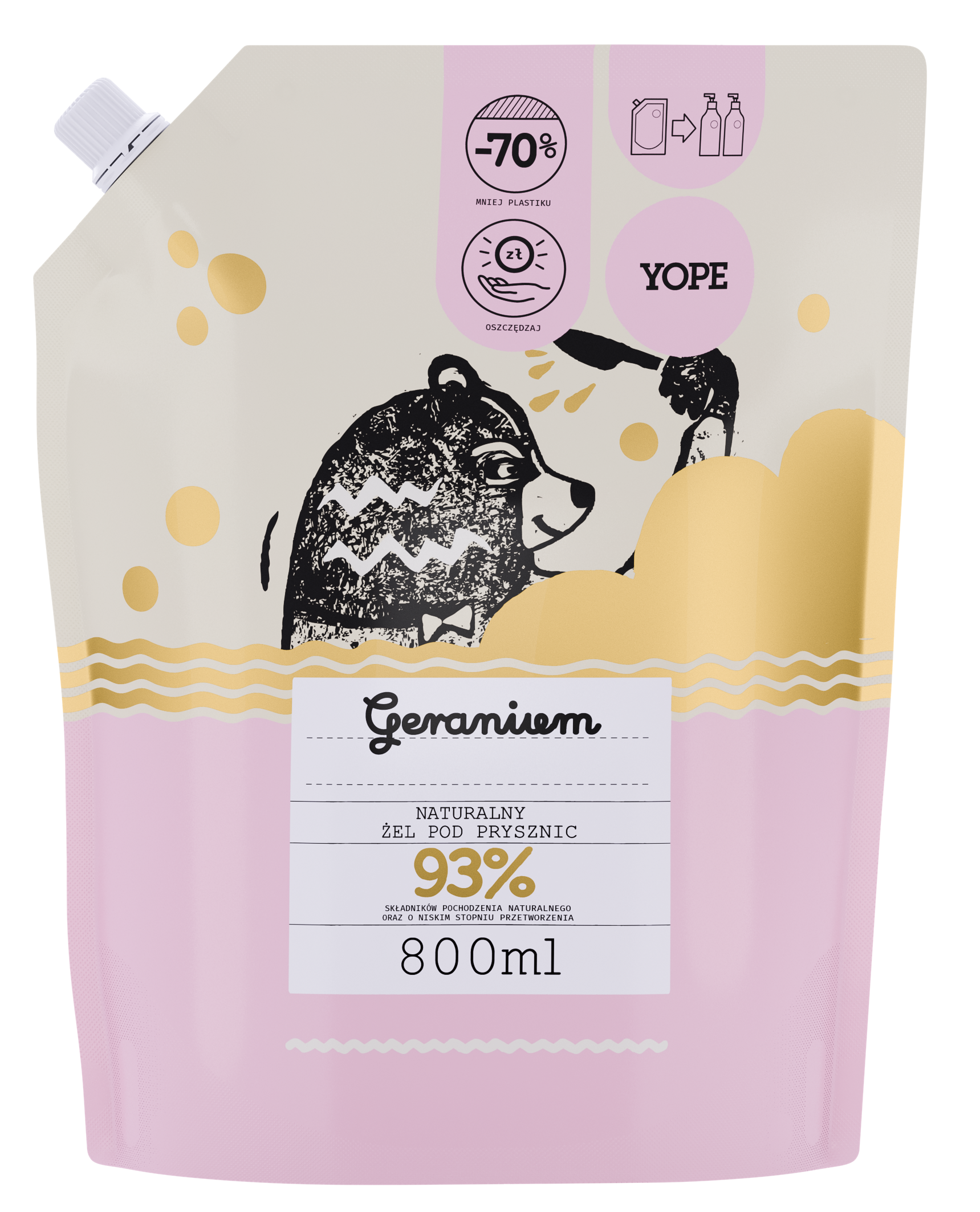 Yope Uzupełnienie Naturalny Żel Pod Prysznic Geranium 93% 800ml