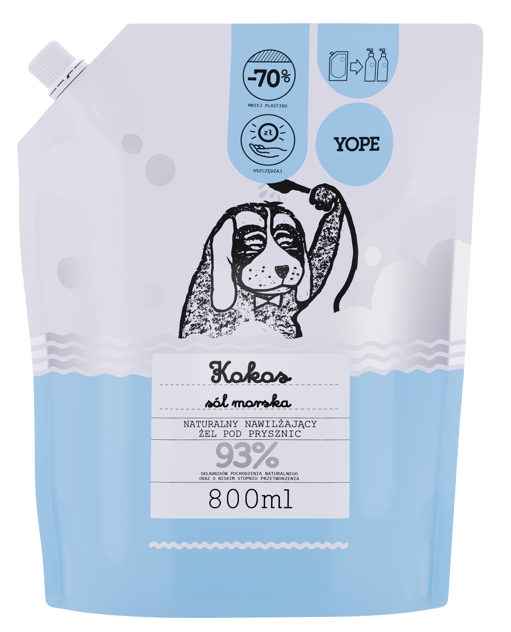 Yope Wkład Naturalny Nawilżający Żel Pod Prysznic Kokos I Sól Morska 93% 800ml