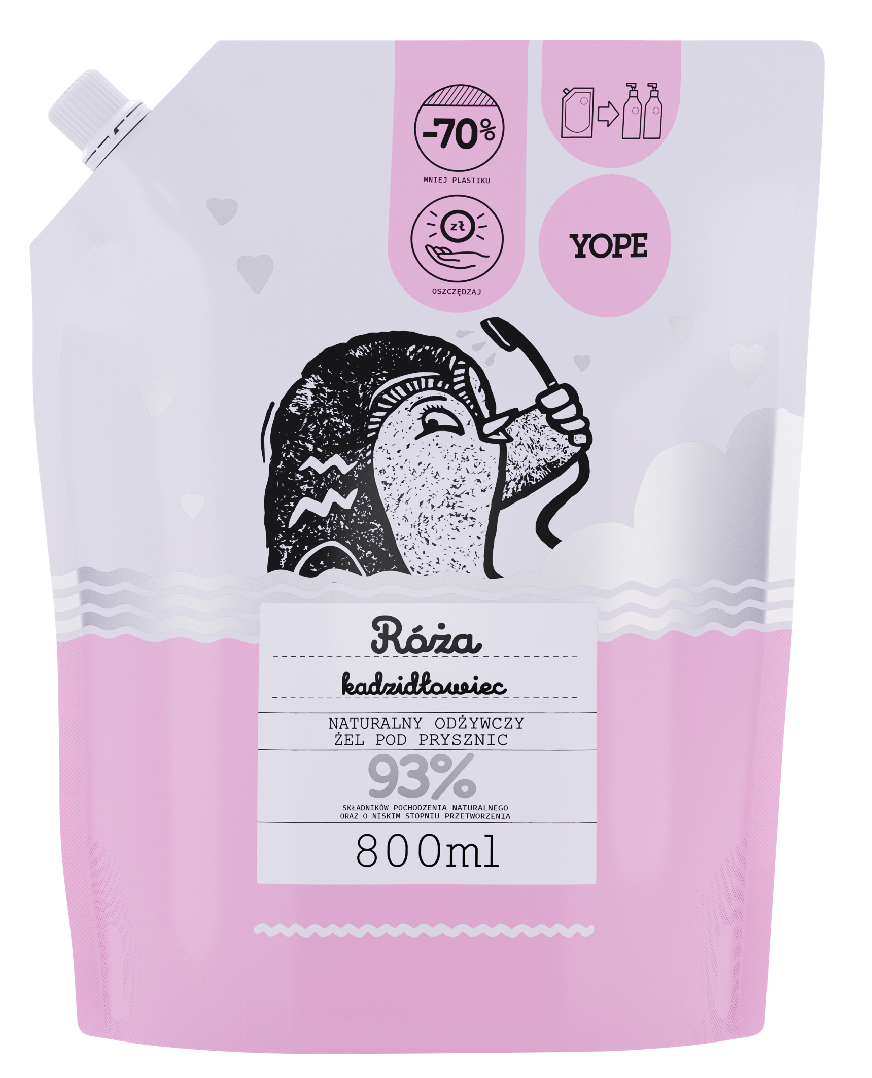 Yope Uzupełnienie Naturalny Odżywczy Żel Pod Prysznic Róża Kadzidłowiec 93% 800ml