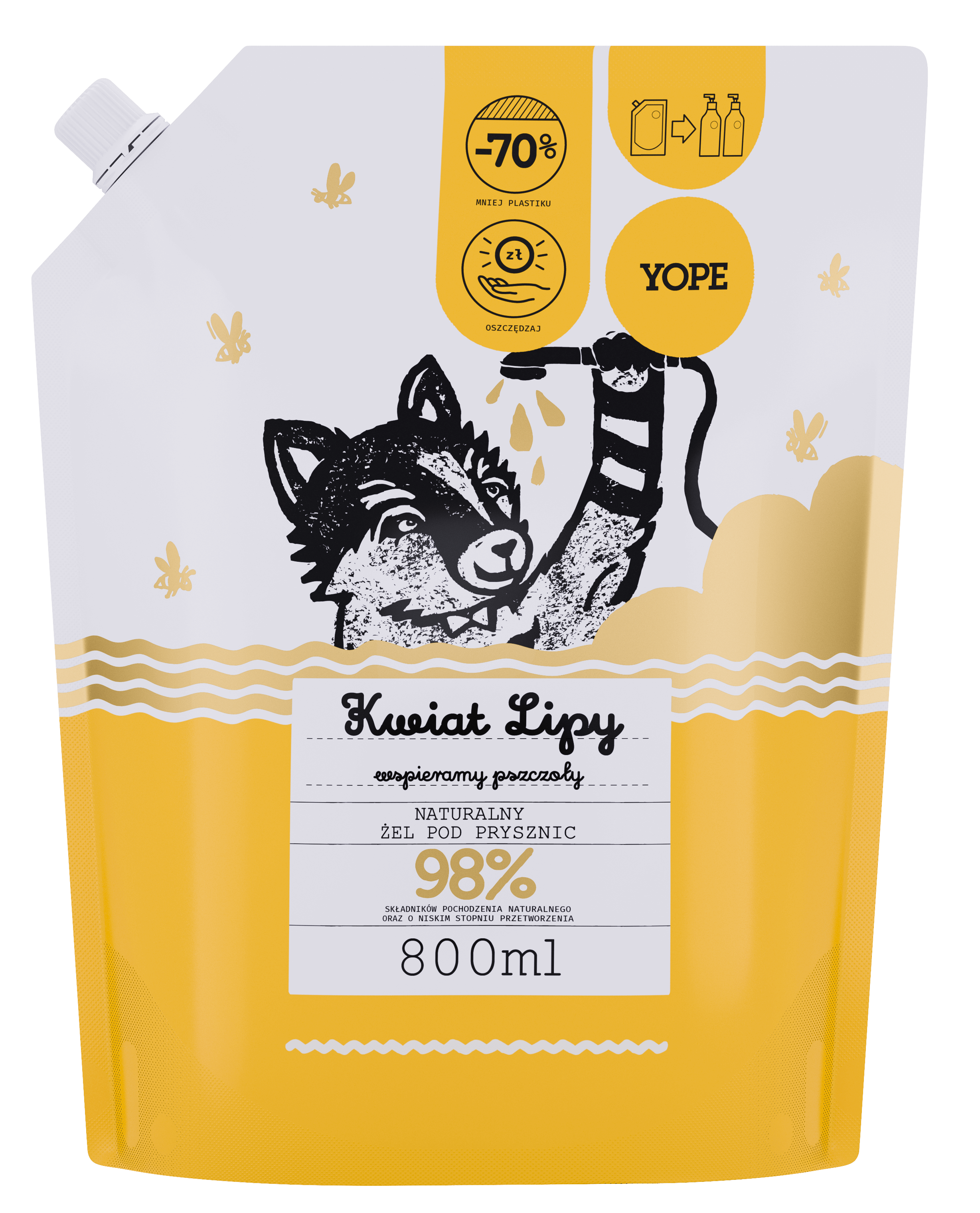 Yope Uzupełnienie Naturalny Żel Pod Prysznic Kwiat Lipy 98% 800ml