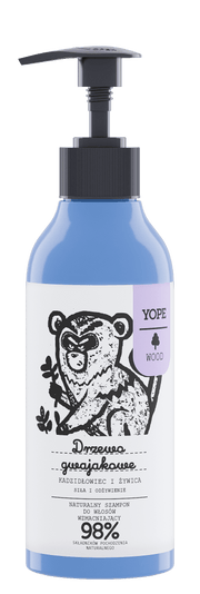 Yope Wood Naturalny Szampon Do Włosów Wzmacniający Drzewo Gwajakowe Kadzidłowiec I Żywica 98% 300ml