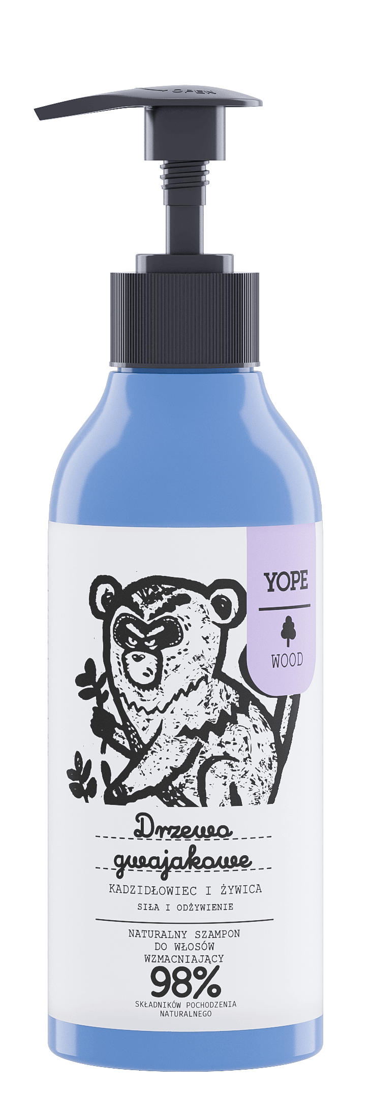 Yope Wood Naturalny Szampon Do Włosów Wzmacniający Drzewo Gwajakowe Kadzidłowiec I Żywica 98% 300ml