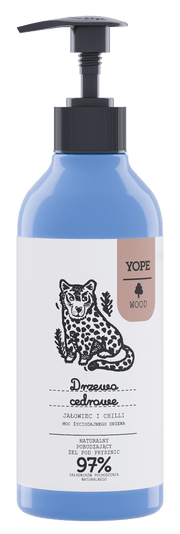 Yope Wood Naturalny Pobudzający Żel Pod Prysznic Drzewo Cedrowe Jałowiec I Chili 98% 400ml