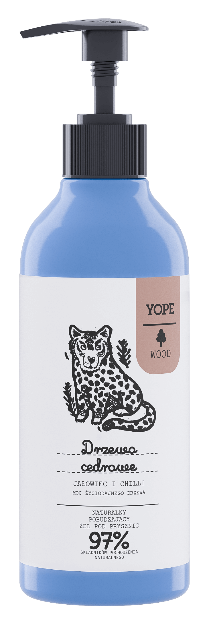 Yope Wood Naturalny Pobudzający Żel Pod Prysznic Drzewo Cedrowe Jałowiec I Chili 98% 400ml