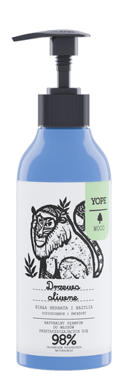 Yope Wood Naturalny Szampon Do Włosów Przetłuszczających Się Drzewo Sandałowe, Biała Herbata I Bazylia 98% 300ml
