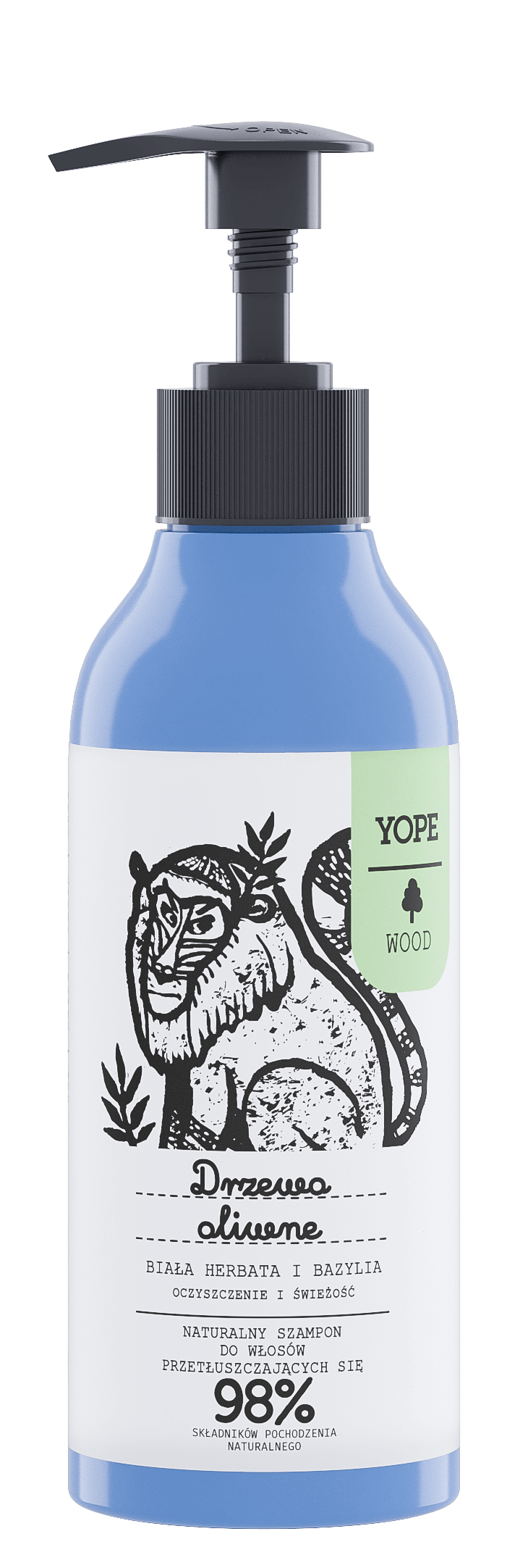 Yope Wood Naturalny Szampon Do Włosów Przetłuszczających Się Drzewo Sandałowe, Biała Herbata I Bazylia 98% 300ml