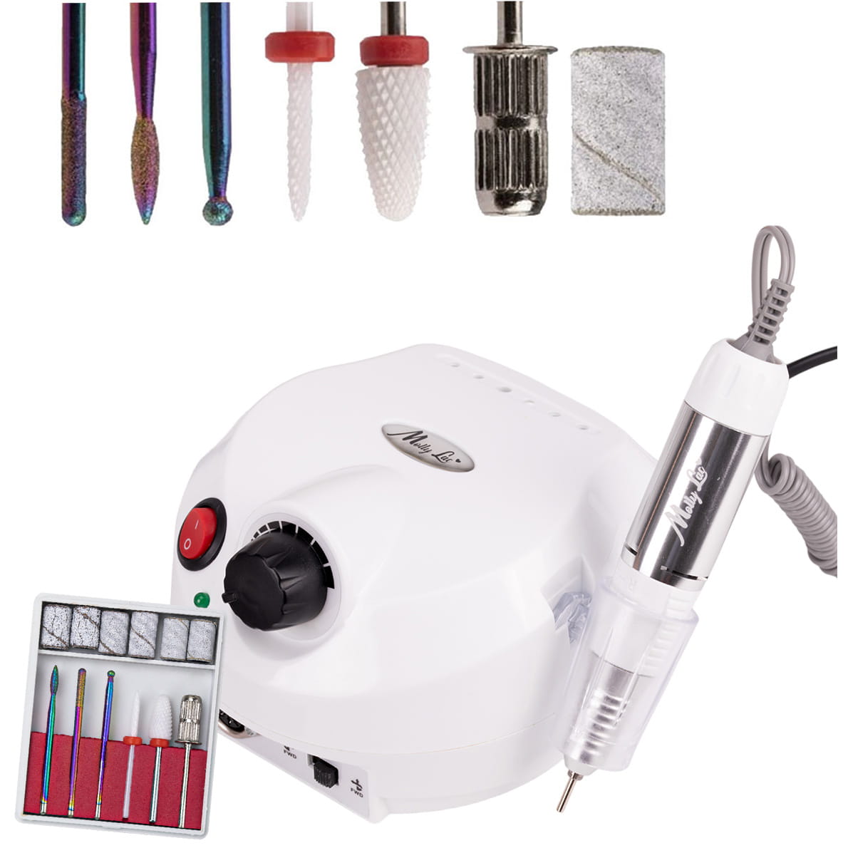 Frezarka Do Paznokci 65w Z Zestawem Profesjonalnych Frezów Powerdrill Dm202 Mollylac Biała White