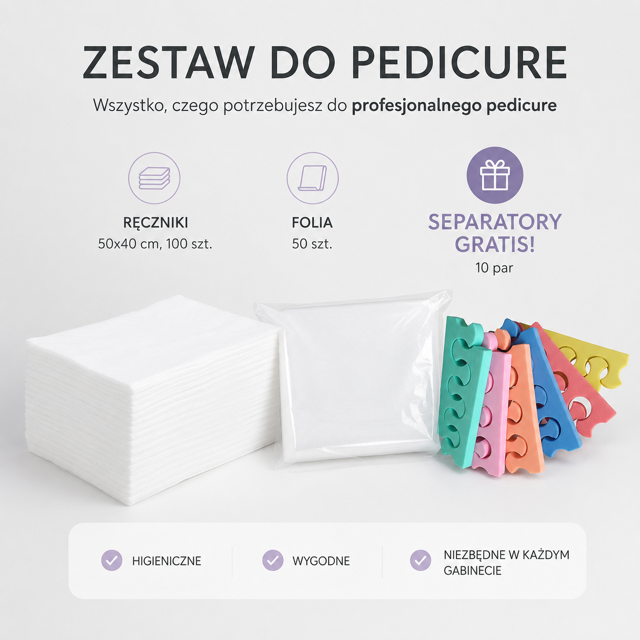ZESTAW RĘCZNIKI PAPIEROWE + FOLIA DO MANICURE + SEPARATORY GRATIS