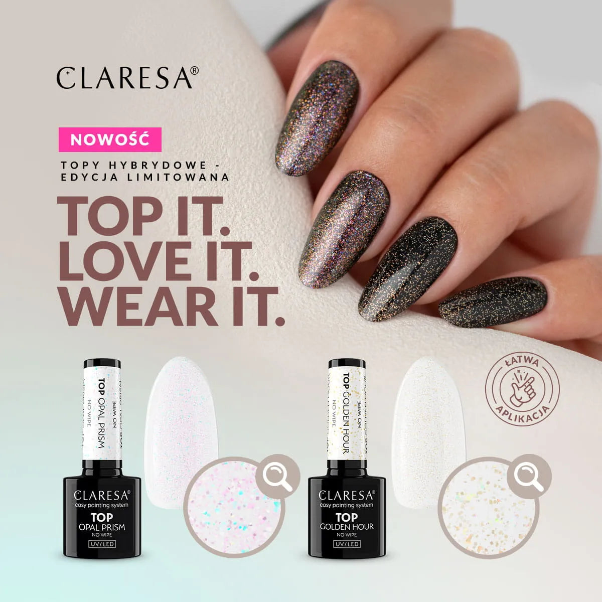 Claresa Top hybrydowy No Wipe Opal Prism 5 g
