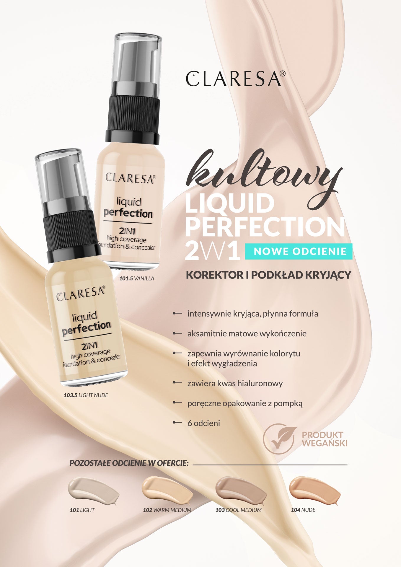 Claresa 2w1 Korektor I Podkład Kryjący Liquid Perfection 101,5 Vanilla 18g