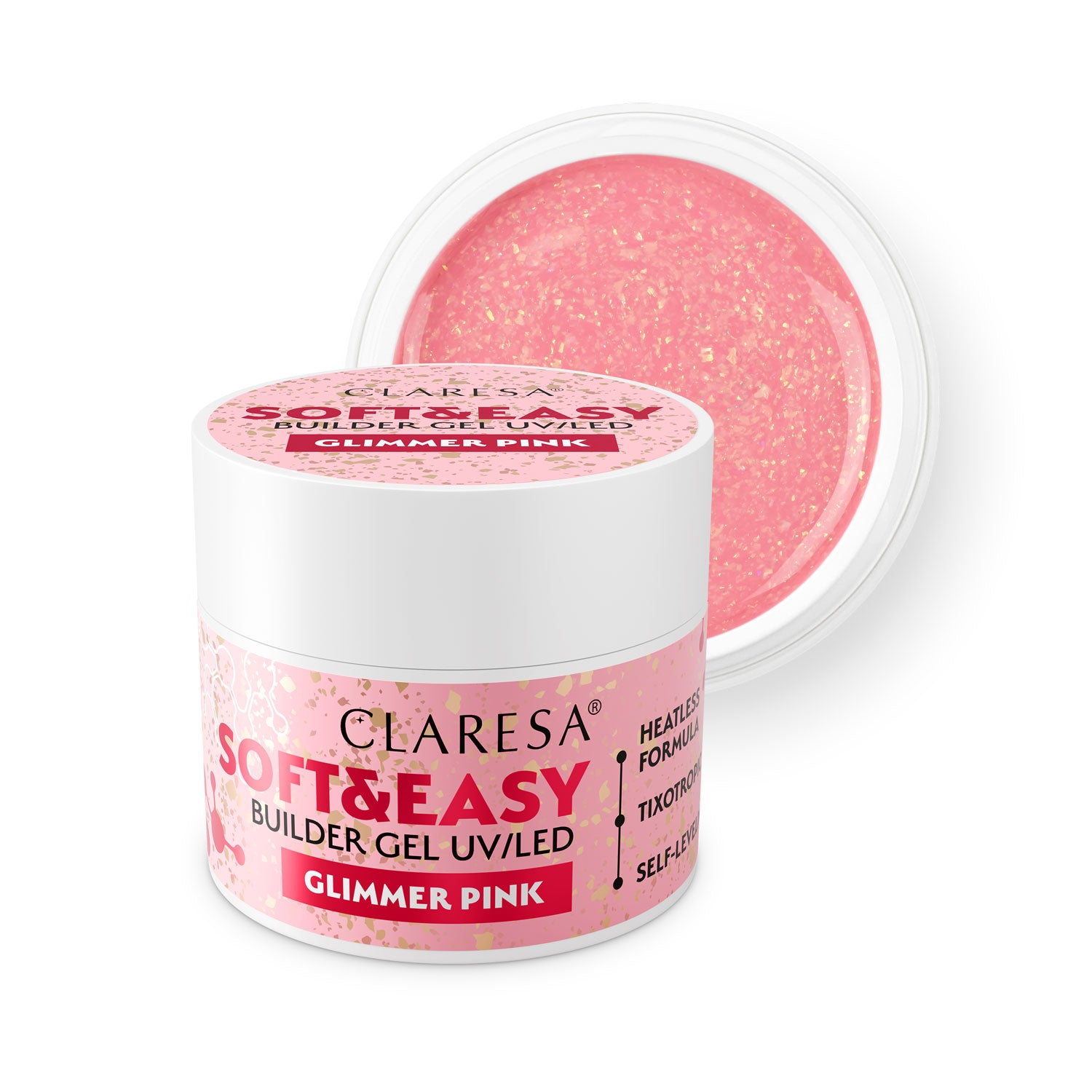 Claresa - Żel budujący SOFT&EASY Builder Gel Glimmer Pink 45g