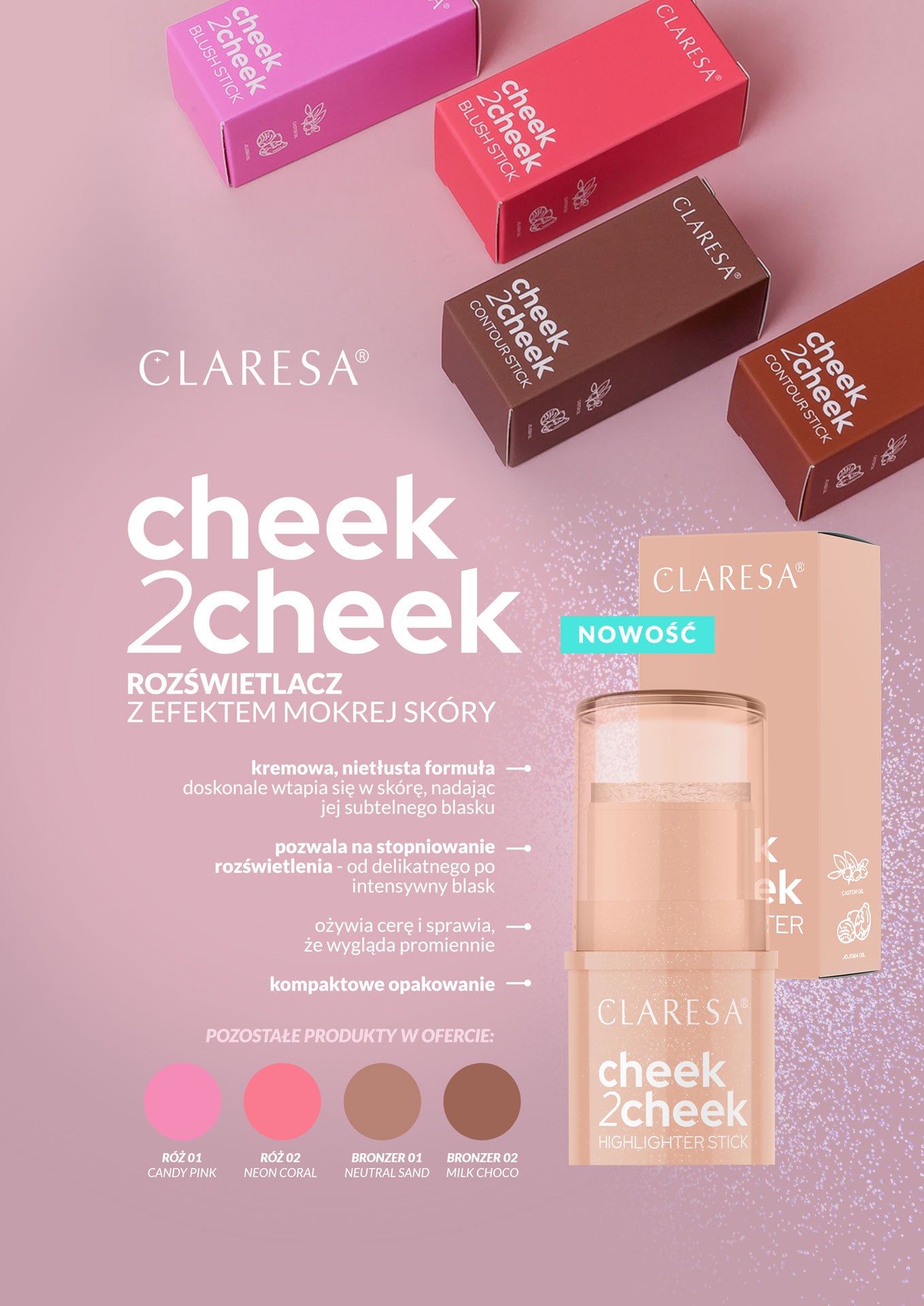 Claresa Cheek 2 Cheek Kremowy Rozświetlacz W Sztyfcie 01 Pearl Shine 5,5g