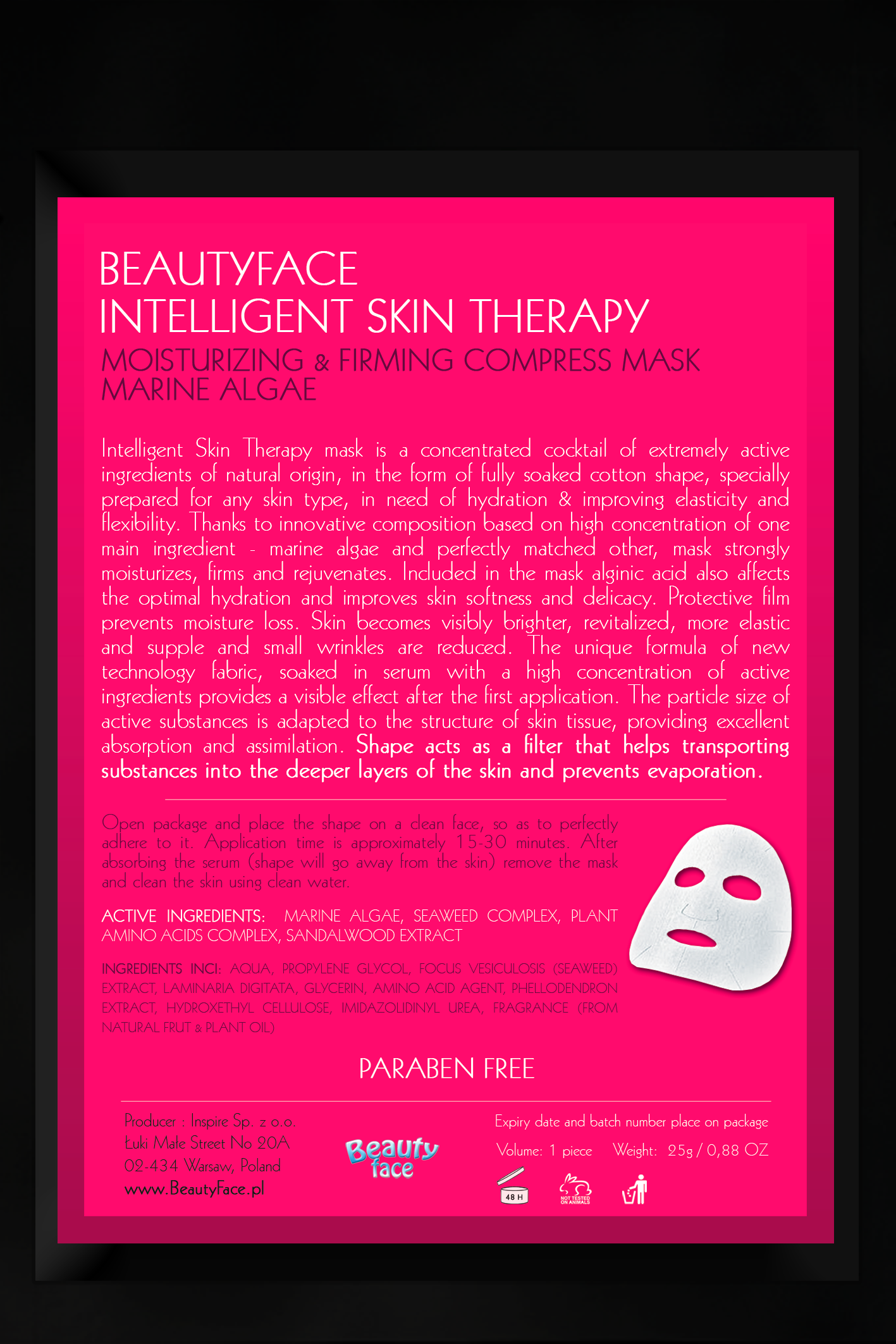 BEAUTYFACE Beautyface Booster Mask Algi Morskie Maseczka Do Twarzy Na Płacie Poprawa Nawilżenia I Elastyczności Skóry Młodej
