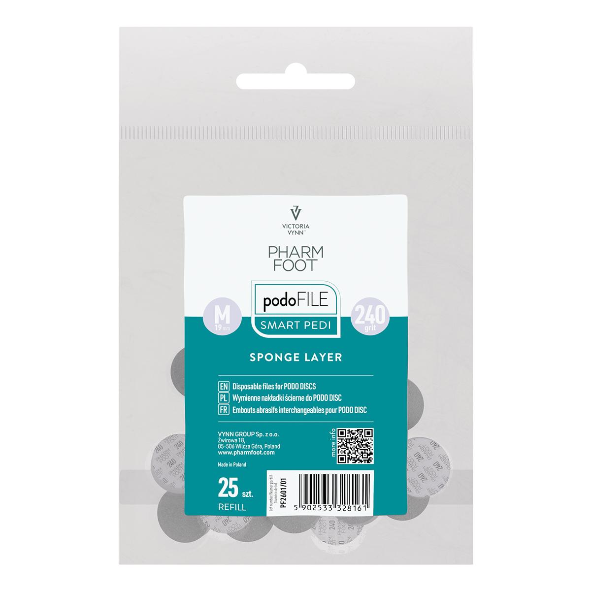Pharm Foot Podo File Refill Sponge Layer 240, M Wymienne Nakładki Ścierne Na Podo Disc 25 Szt. W Woreczku