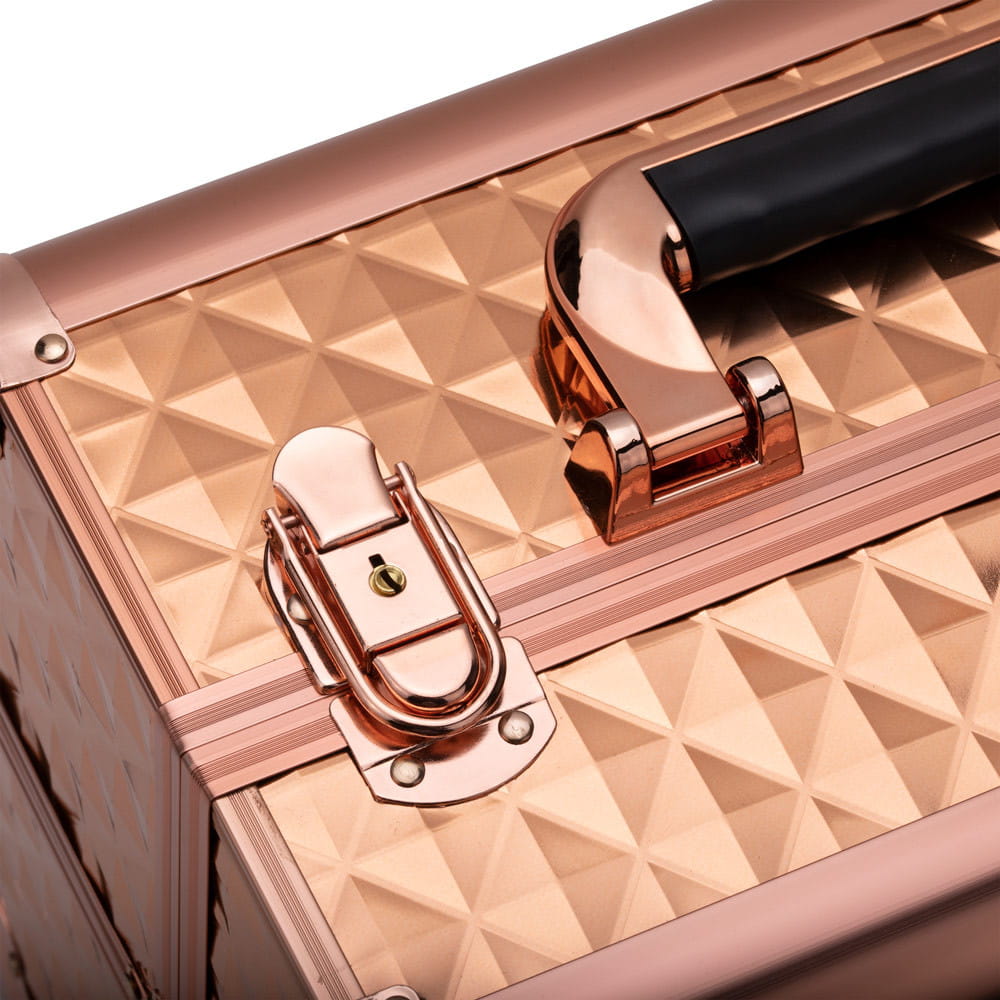Kuferek Kosmetyczny L Fryzjerski Na Lampę Diamond 3D Rose Golden Okucia Rose Golden