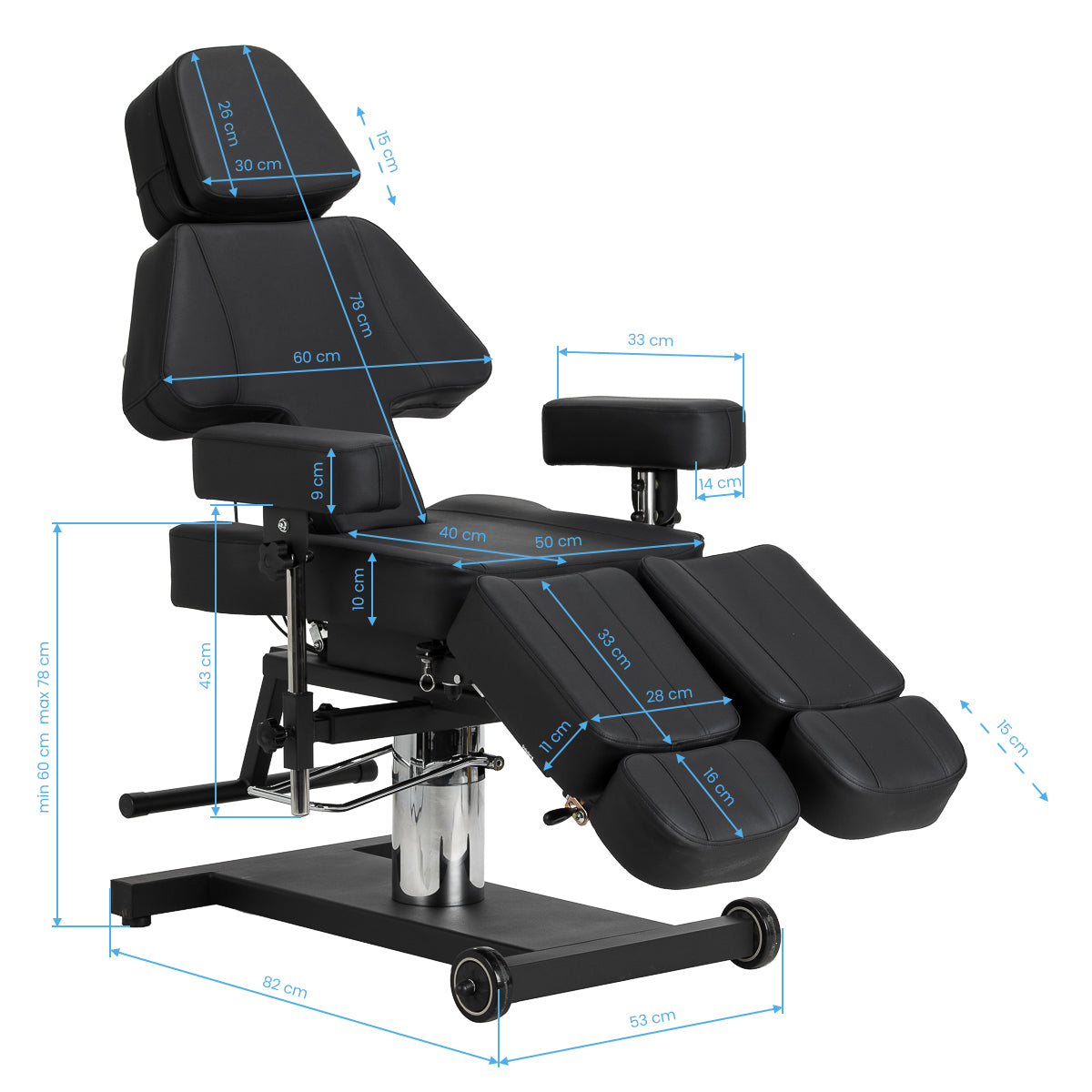 Fotel hydrauliczny do tatuażu Pro Ink 605 płynna regulacja czarny