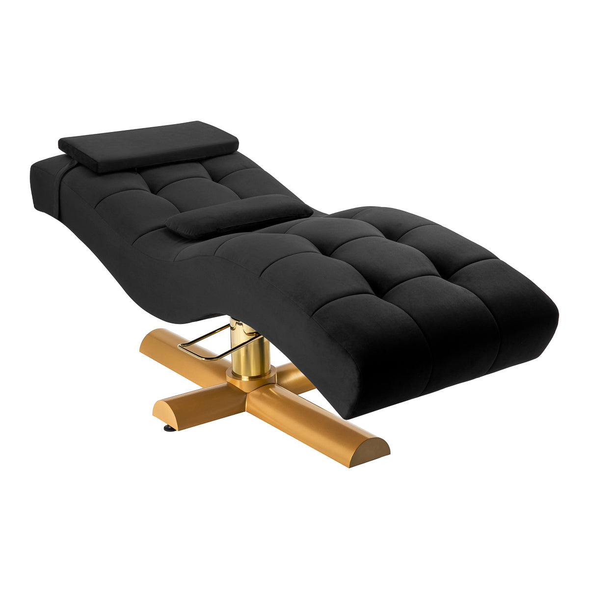 Fotel zabiegowy do rzęs Sillon Corona czarny welur ze złotą podstawą