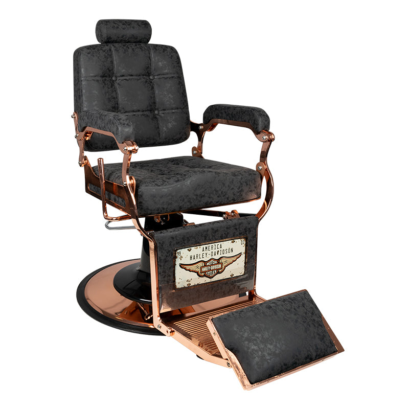 GABBIANO FOTEL BARBERSKI BOSS HD MIEDŻ OLD LEATHER CZARNY