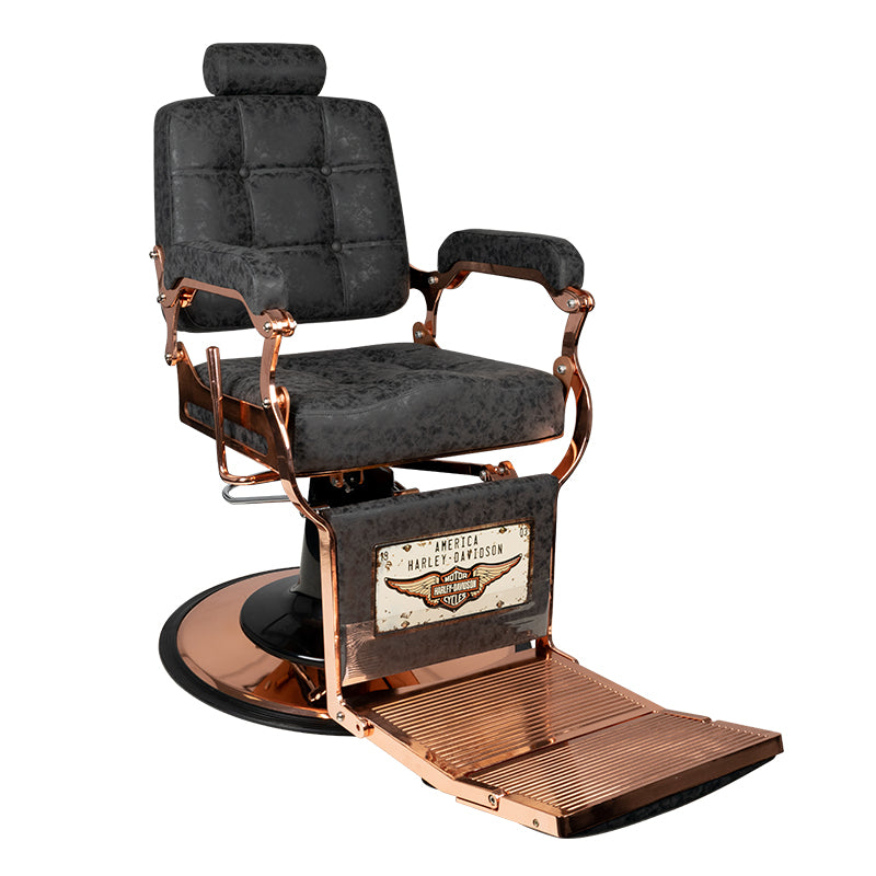 GABBIANO FOTEL BARBERSKI BOSS HD MIEDŻ OLD LEATHER CZARNY