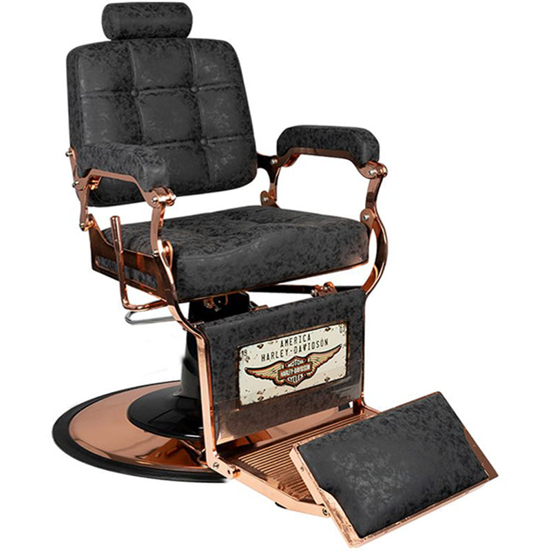 GABBIANO FOTEL BARBERSKI BOSS HD MIEDŹ OLD LEATHER CZARNY