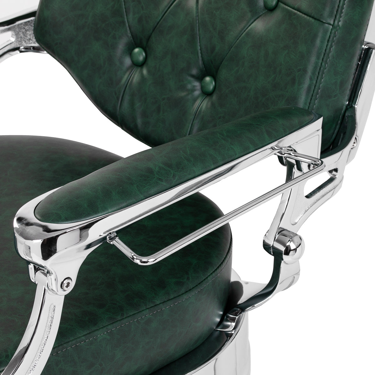 Gabbiano fotel barberski President Zielony z chromowaną ramą