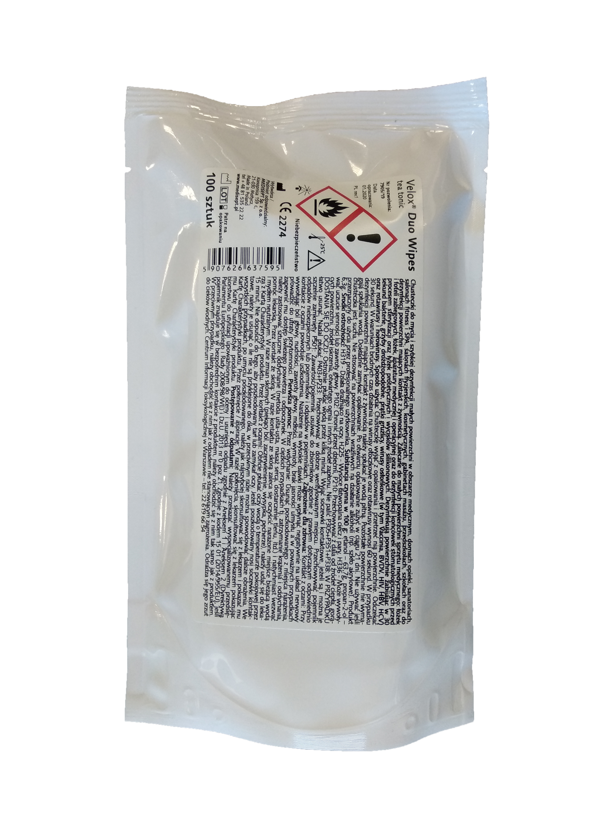 Velox Duo Wipes - Alkoholowe chusteczki do dezynfekcji i mycia Zapas