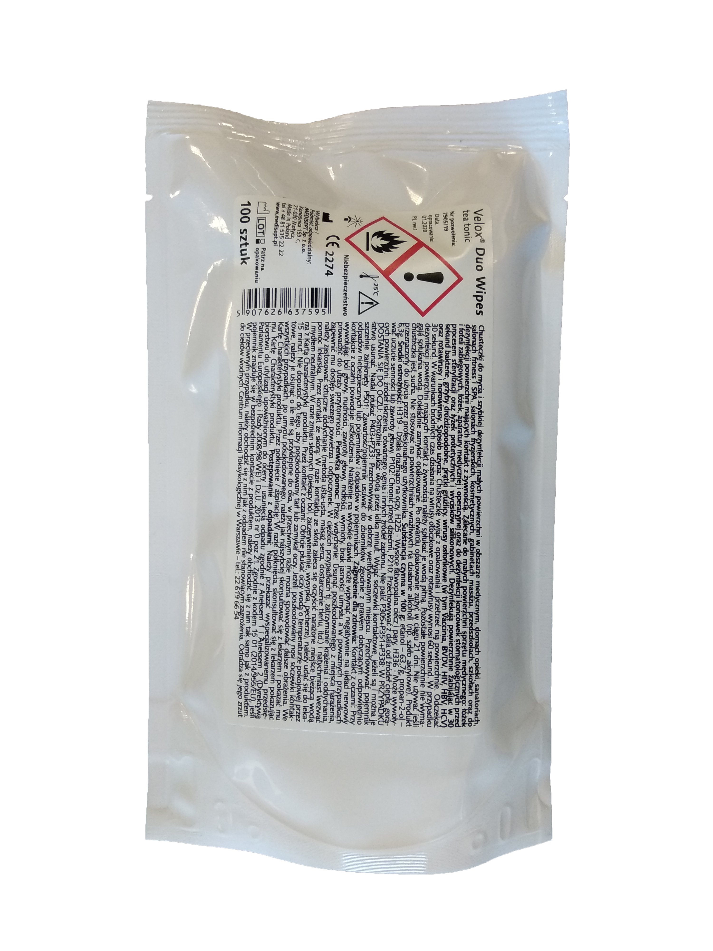 Velox Duo Wipes - Alkoholowe chusteczki do dezynfekcji i mycia Zapas