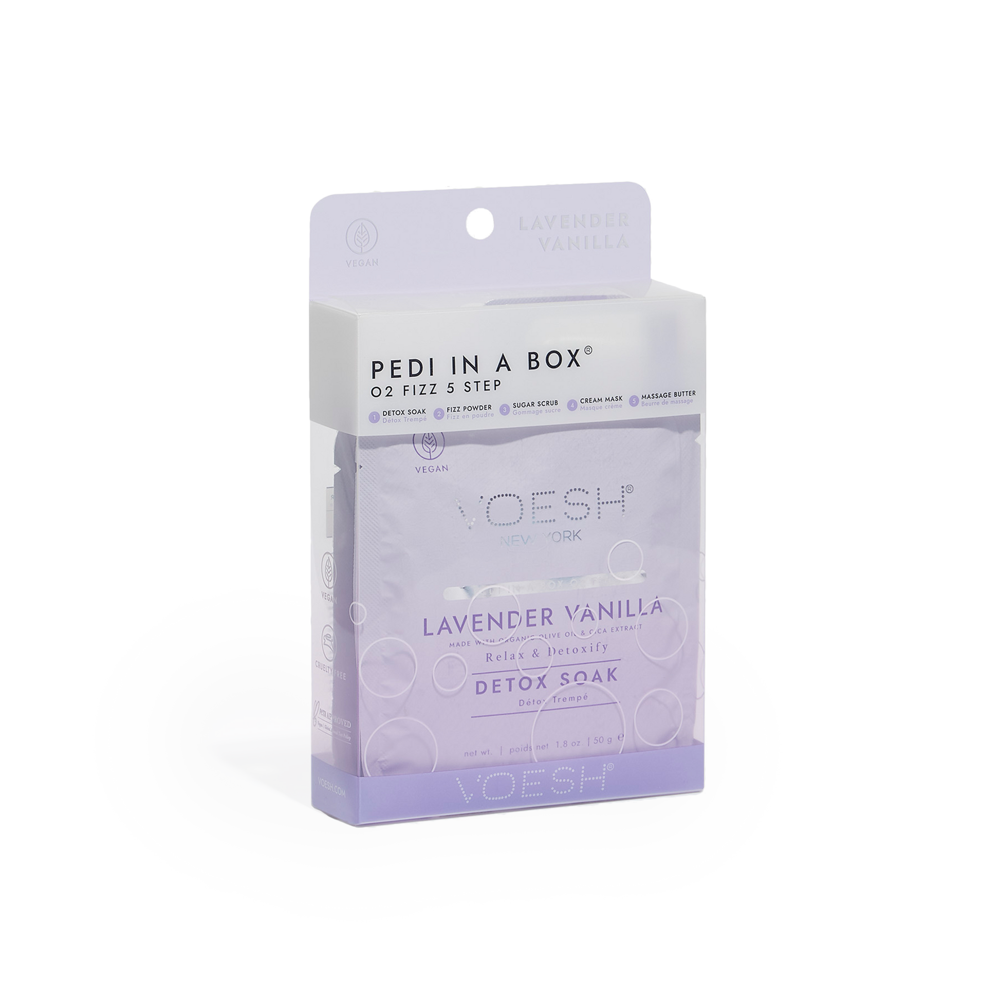 VOESH Lavender Vanilla Pedi In A Box O2 Fizz Zestaw Do Pedicure 5 Kroków