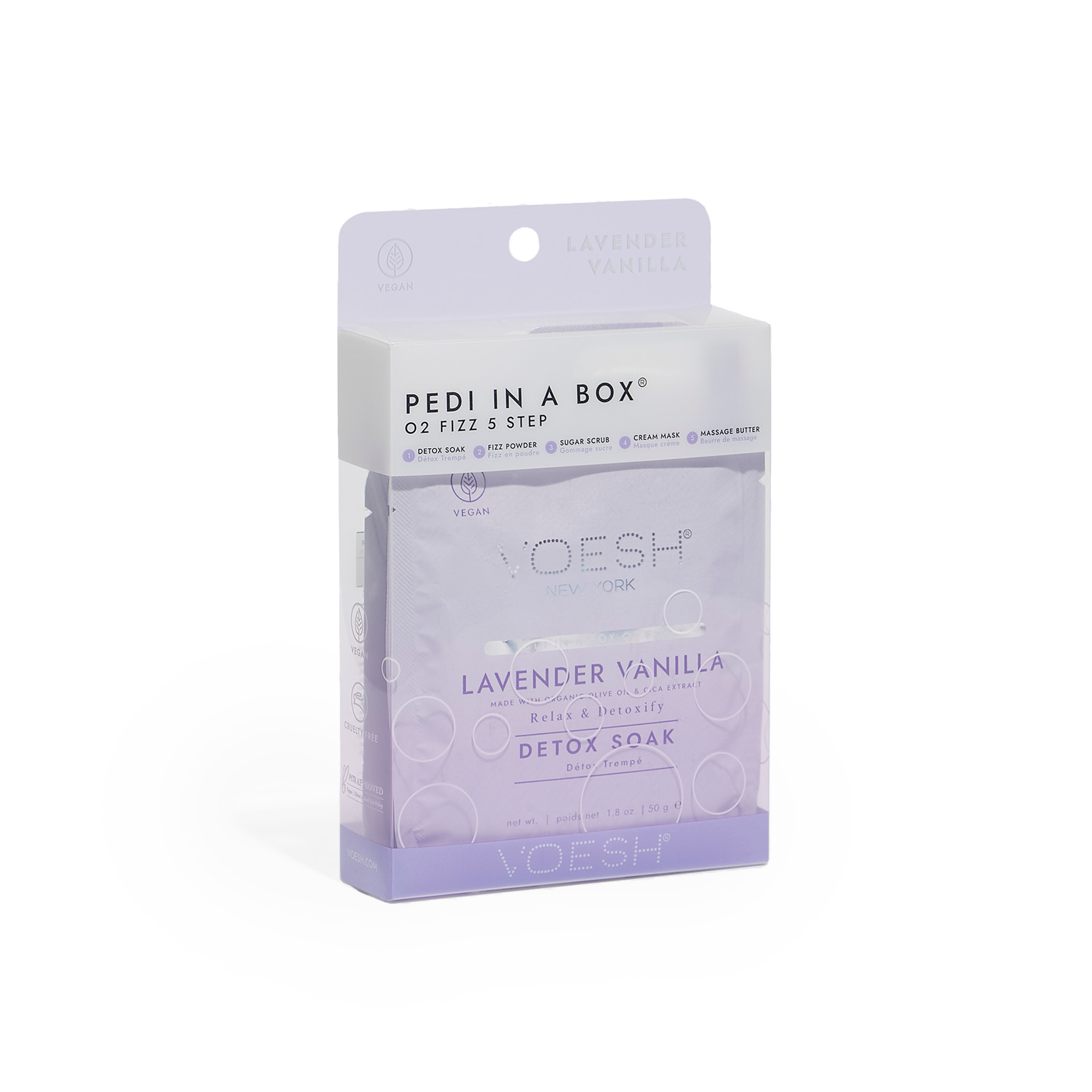 VOESH Lavender Vanilla Pedi In A Box O2 Fizz Zestaw Do Pedicure 5 Kroków
