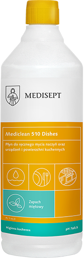 Mediclean 510 Dishes 1L - Płyn do Ręcznego Mycia Naczyń - Zapach Miętowy