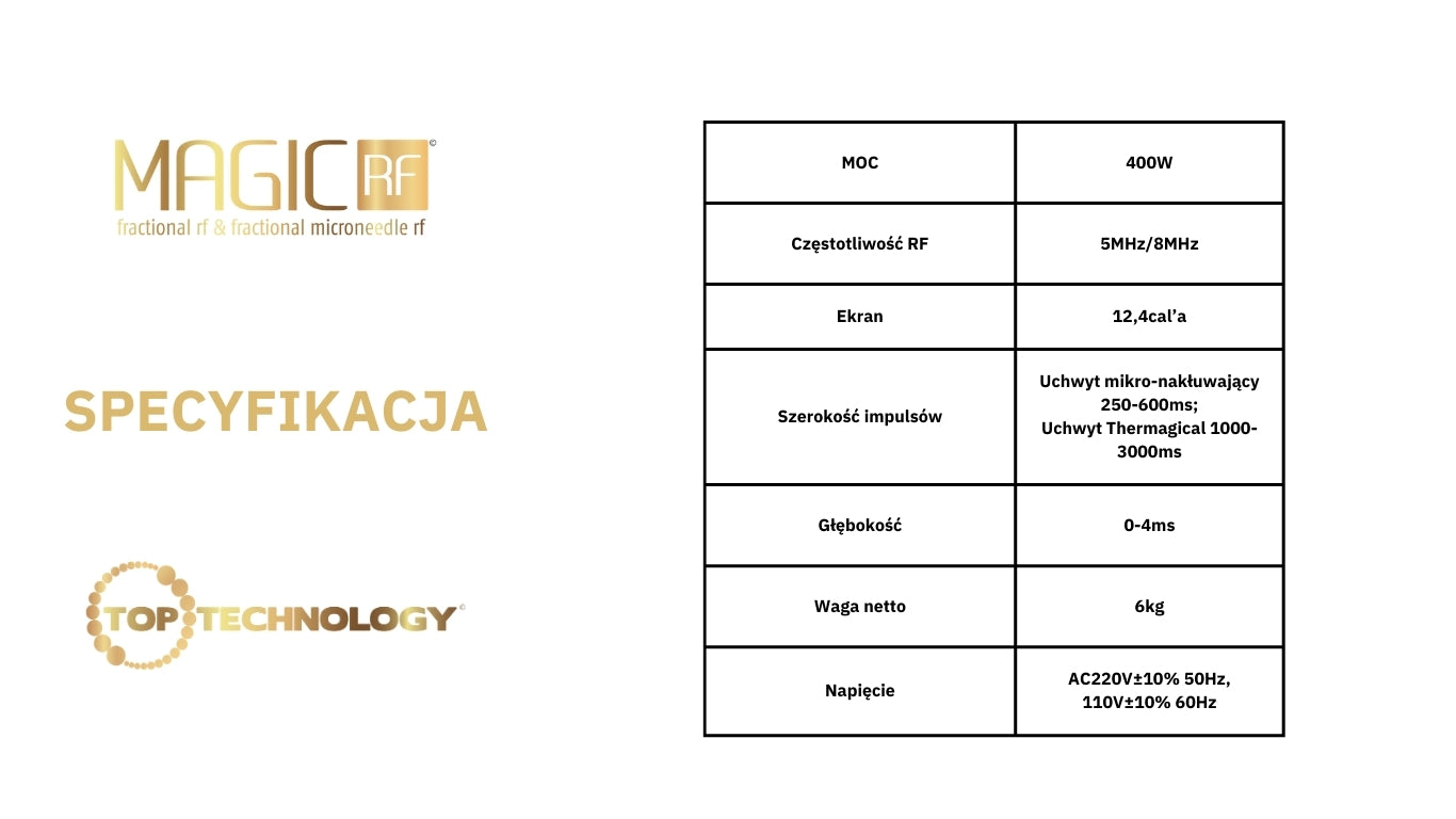 Urządzenie Medyczne - Magic RF Frakcyjne Fale Radiowe Wersja Nablatowa