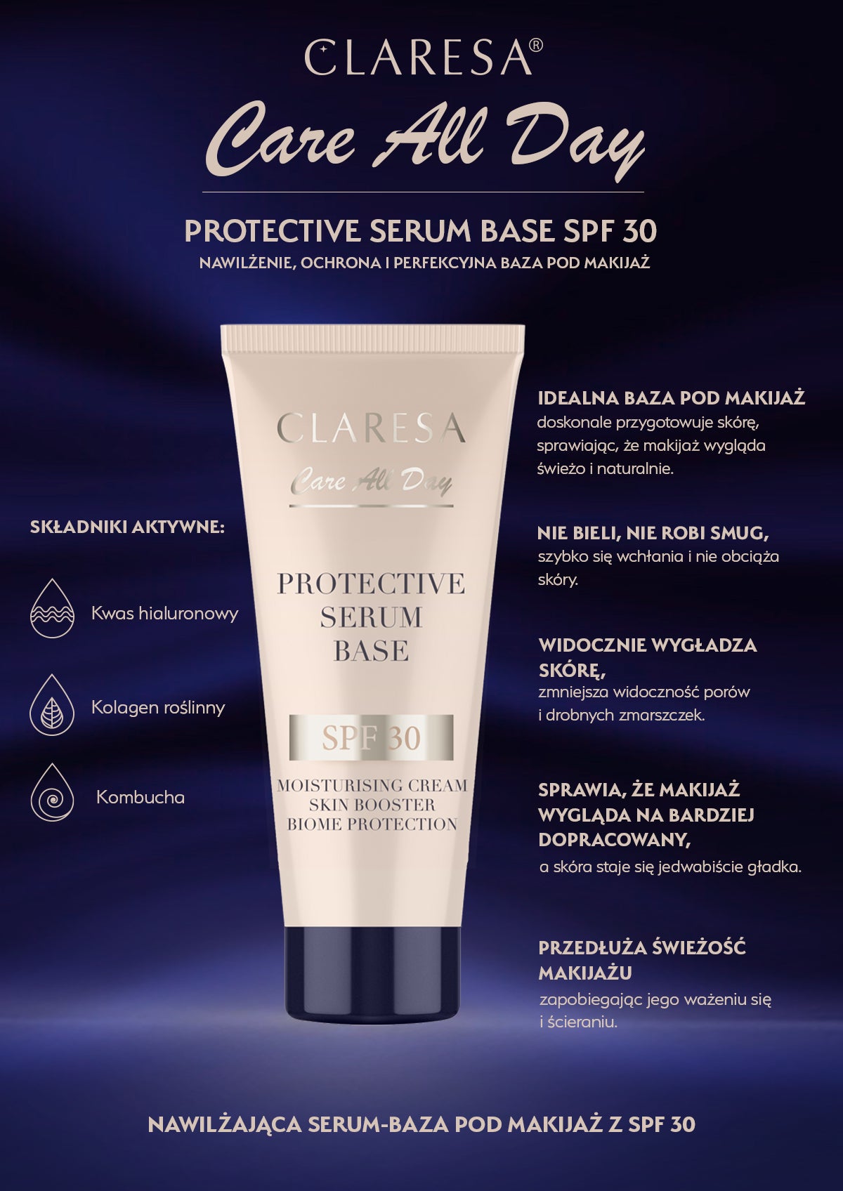 Claresa Protective Serum Base Spf 30, Nawilżająca Serum Baza Do Twarzy Z Filtrem Spf 30, 30 Ml