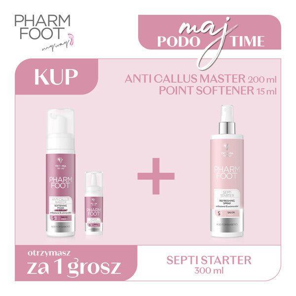 Pharm Foot Zestaw Anti Callus Master Pianka Zmiękczająca Zrogowacenia 200ml I Point Softener Punktowy Fluid Na Modzele I Wrastające Paznokcie + Gratis Septi Starter / 300ml