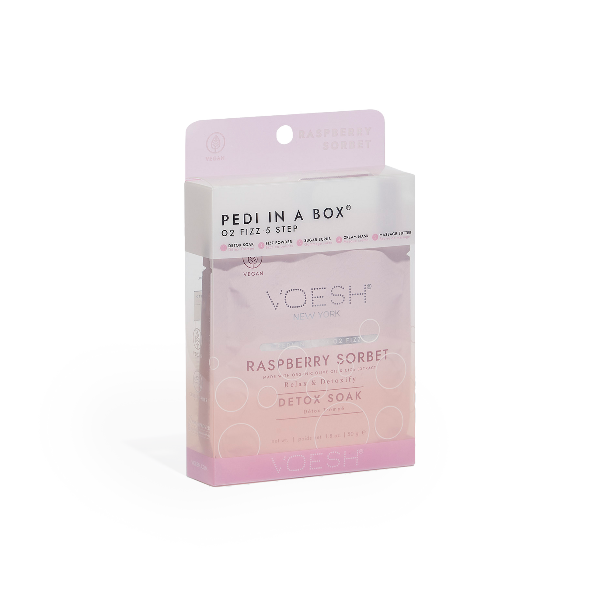 VOESH Raspberry Sorbet Pedi In A Box O2 Fizz Zestaw Do Pedicure 5 Kroków