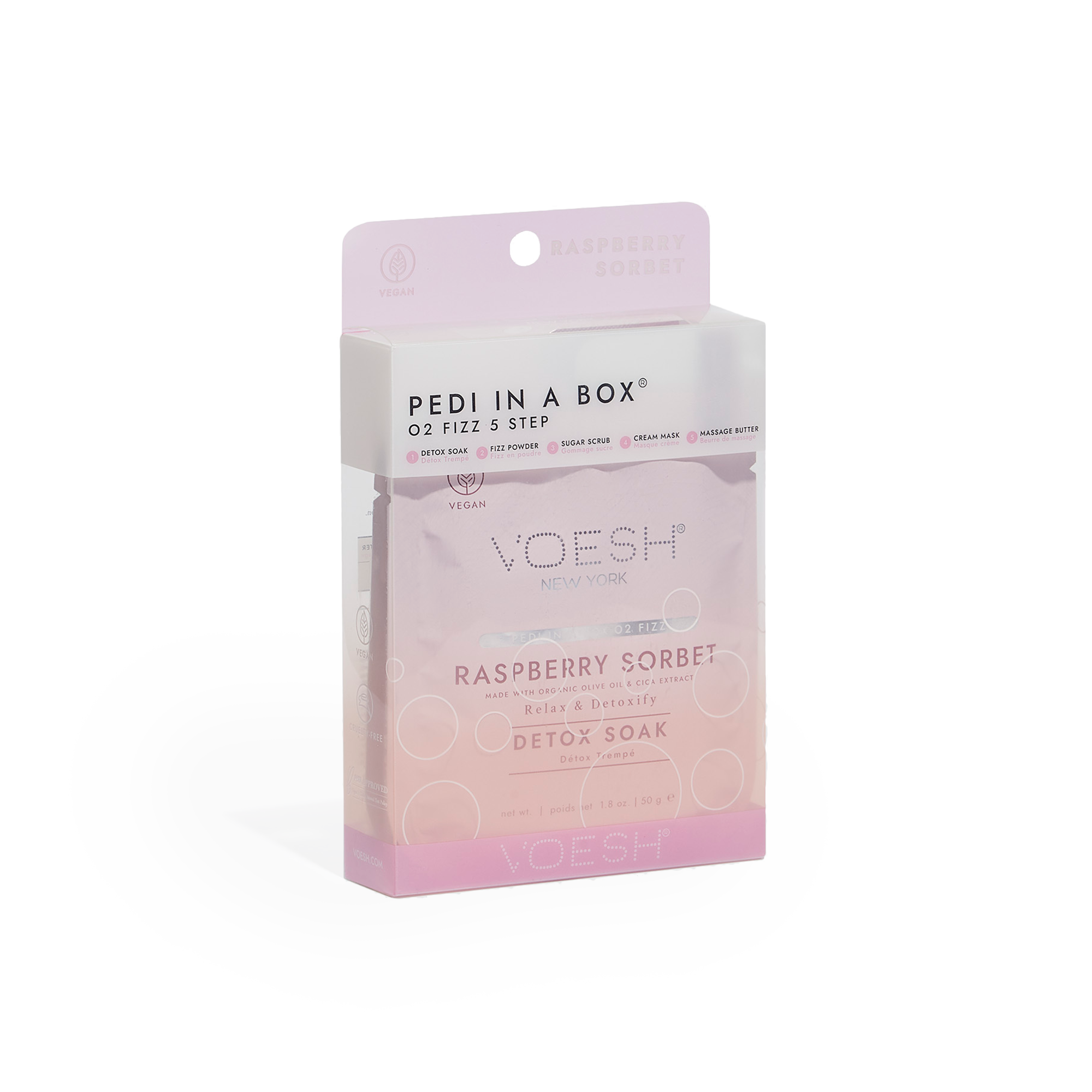 VOESH Raspberry Sorbet Pedi In A Box O2 Fizz Zestaw Do Pedicure 5 Kroków