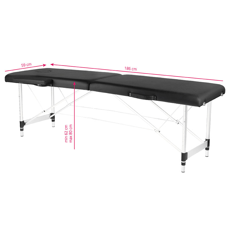 STÓŁ SKŁADANY DO MASAŻU ALUMINIOWY KOMFORT 2 SEGMENTY BLACK