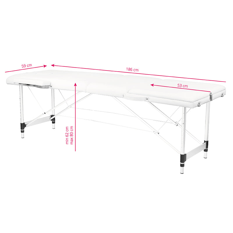 STÓŁ SKŁADANY DO MASAŻU ALUMINIOWY KOMFORT 3 SEGMENTOWY WHITE