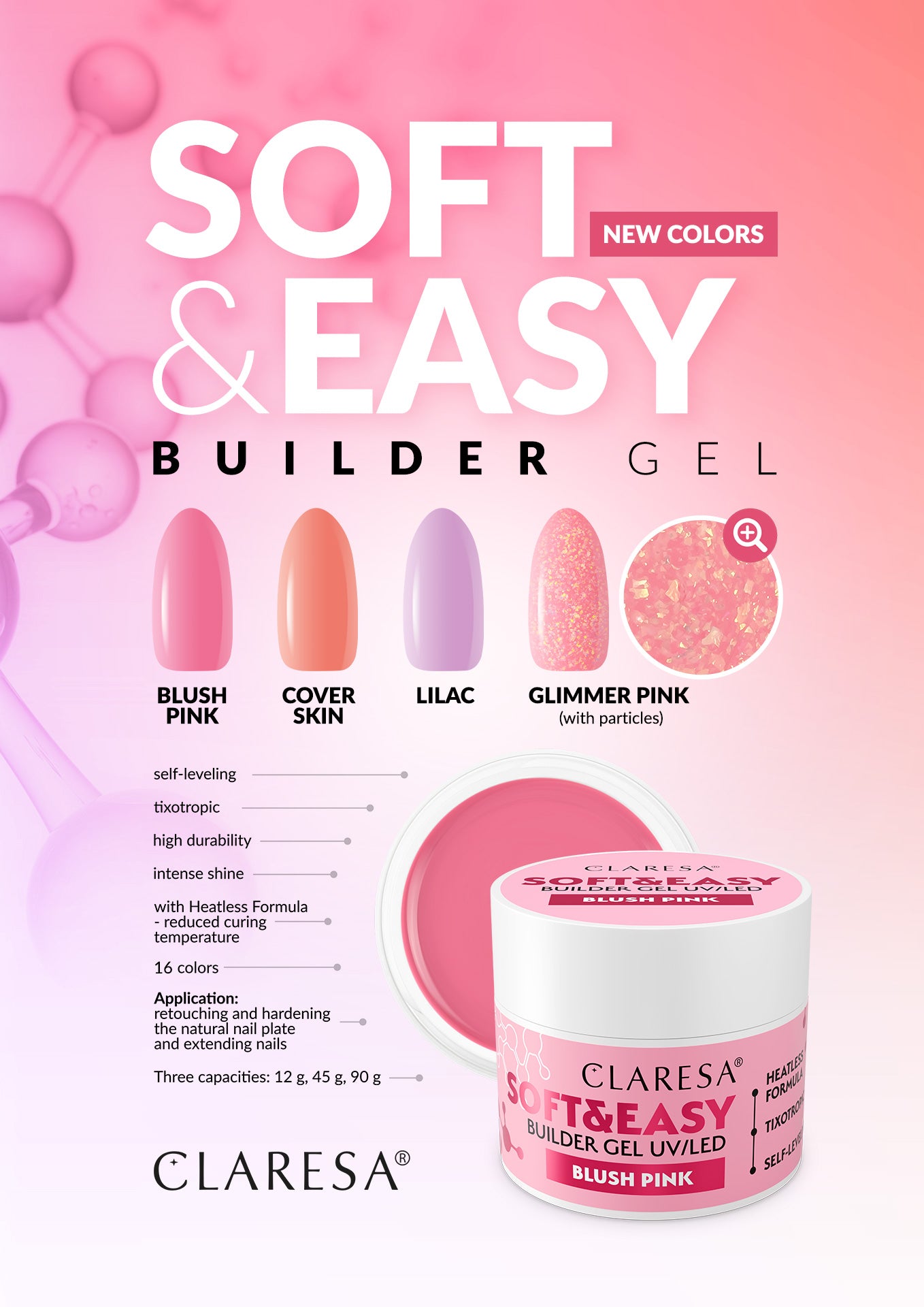 Claresa Żel Budujący Soft&Easy Builder Gel Glimmer Pink 90g