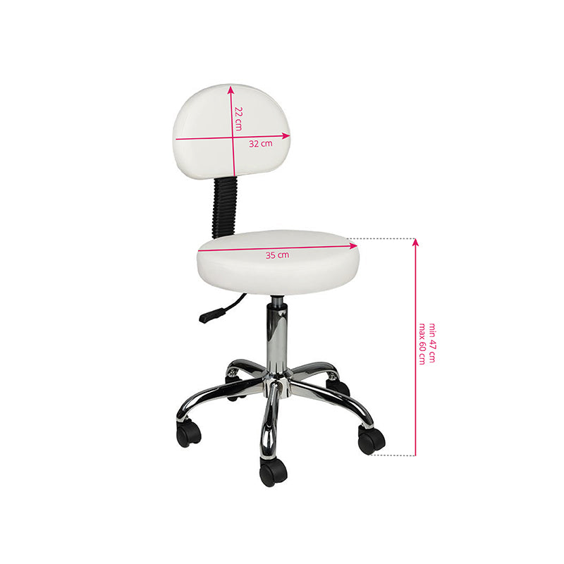 TABORET KOSMETYCZNY Z OPARCIEM AM-9934 BIAŁY