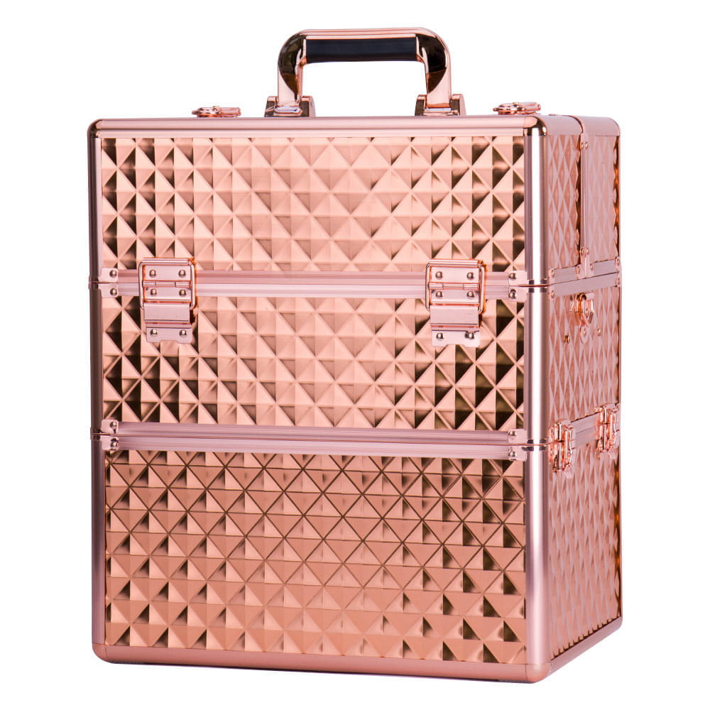 Kuferek Kosmetyczny XXL Dwuczęściowy Na Lampę I Frezarkę Diamond 3D Rose Golden Okucia Rose Golden