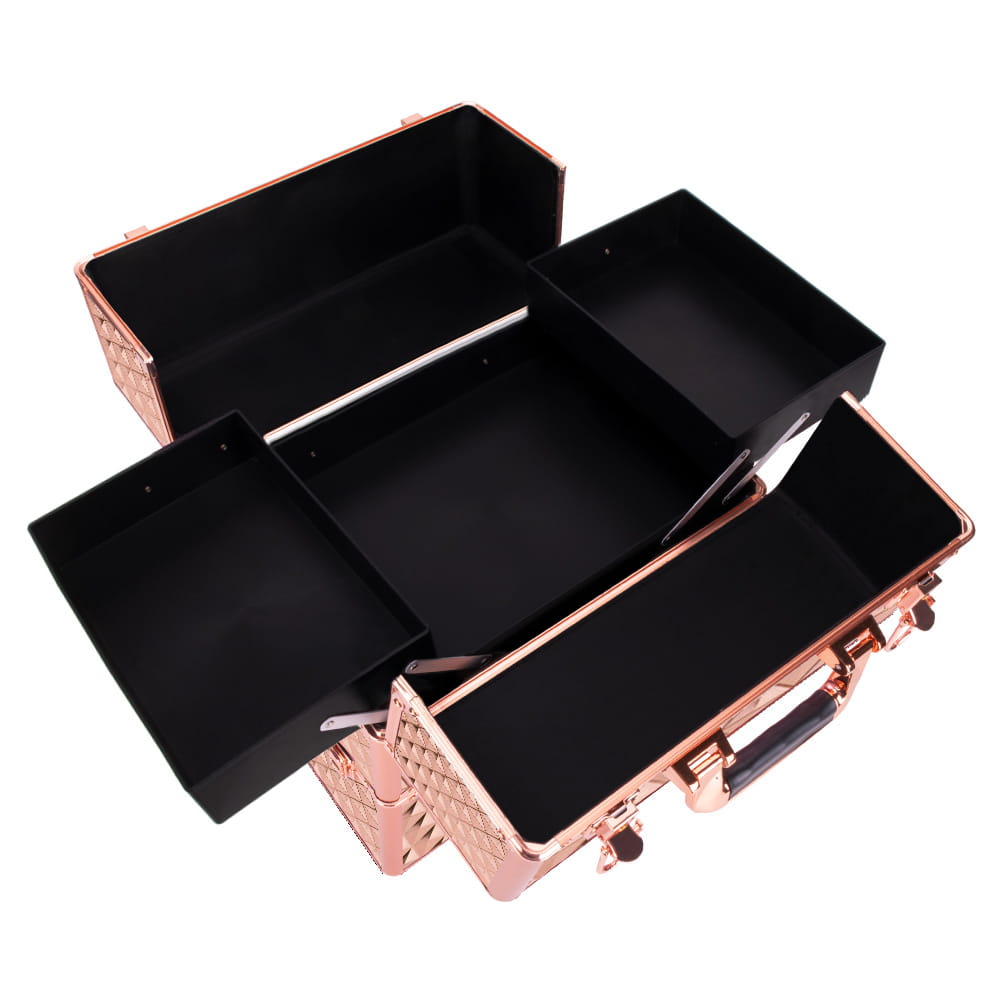 Kuferek Kosmetyczny XXL Dwuczęściowy Na Lampę I Frezarkę Diamond 3D Rose Golden Okucia Rose Golden