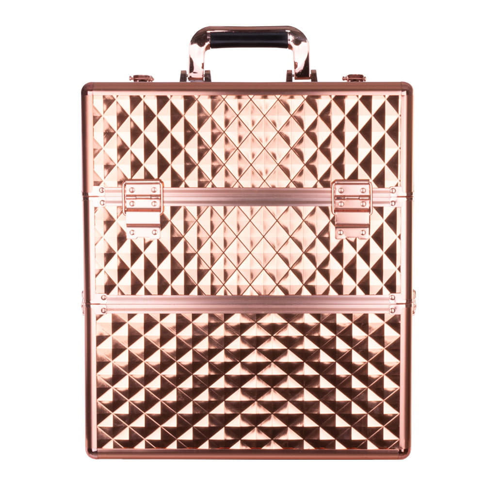 Kuferek Kosmetyczny XXL Dwuczęściowy Na Lampę I Frezarkę Diamond 3D Rose Golden Okucia Rose Golden
