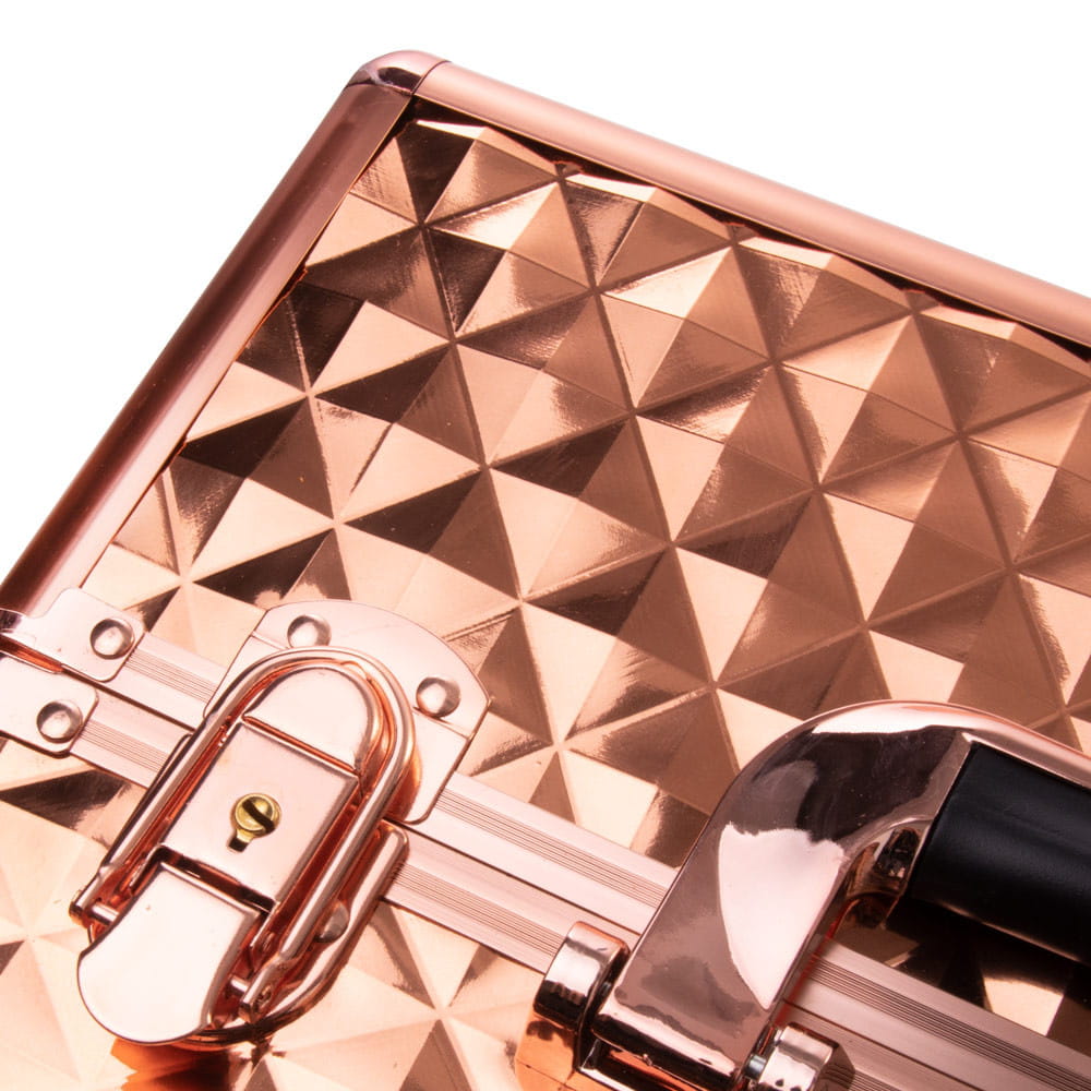 Kuferek Kosmetyczny XXL Dwuczęściowy Na Lampę I Frezarkę Diamond 3D Rose Golden Okucia Rose Golden